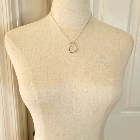 Bijoux By Meera Silver-Tone Rhinestone Heart Pendant Necklace - Picture 2 of 5